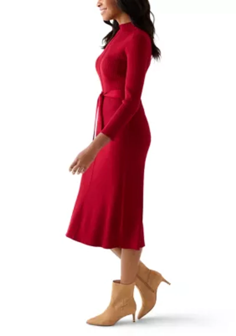 Women's Belted Ribbed Sweater Dress