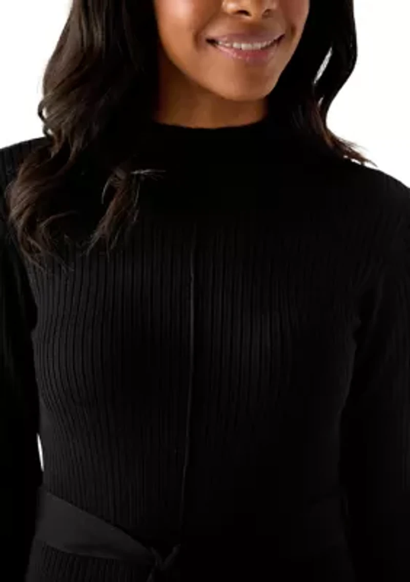 Women's Belted Ribbed Sweater Dress