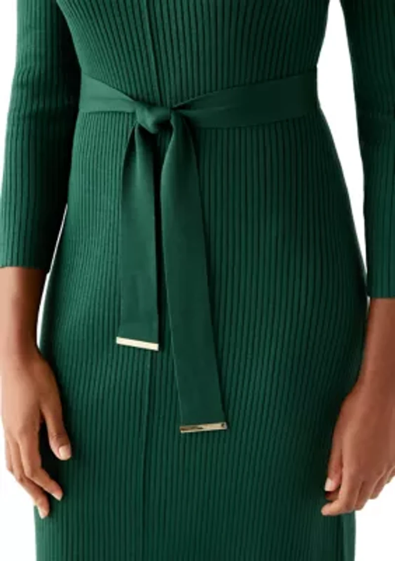 Women's Belted Ribbed Sweater Dress
