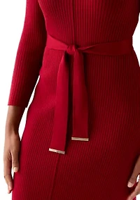 Women's Belted Ribbed Sweater Dress