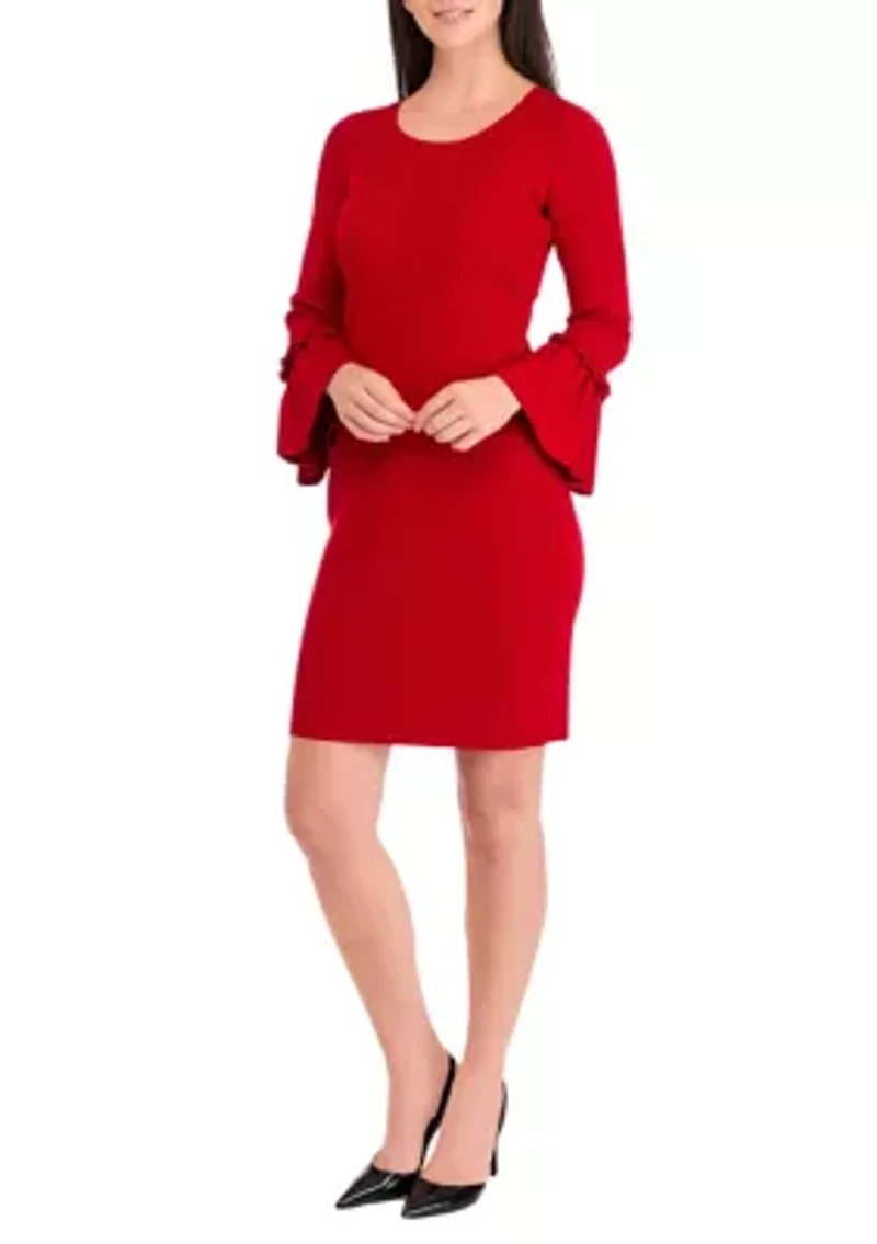 Women's Bell Sleeve Sweater Sheath Dress