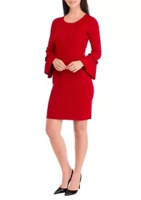 Women's Bell Sleeve Sweater Sheath Dress