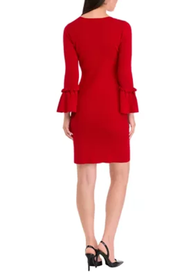 Women's Bell Sleeve Sweater Sheath Dress