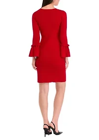 Women's Bell Sleeve Sweater Sheath Dress