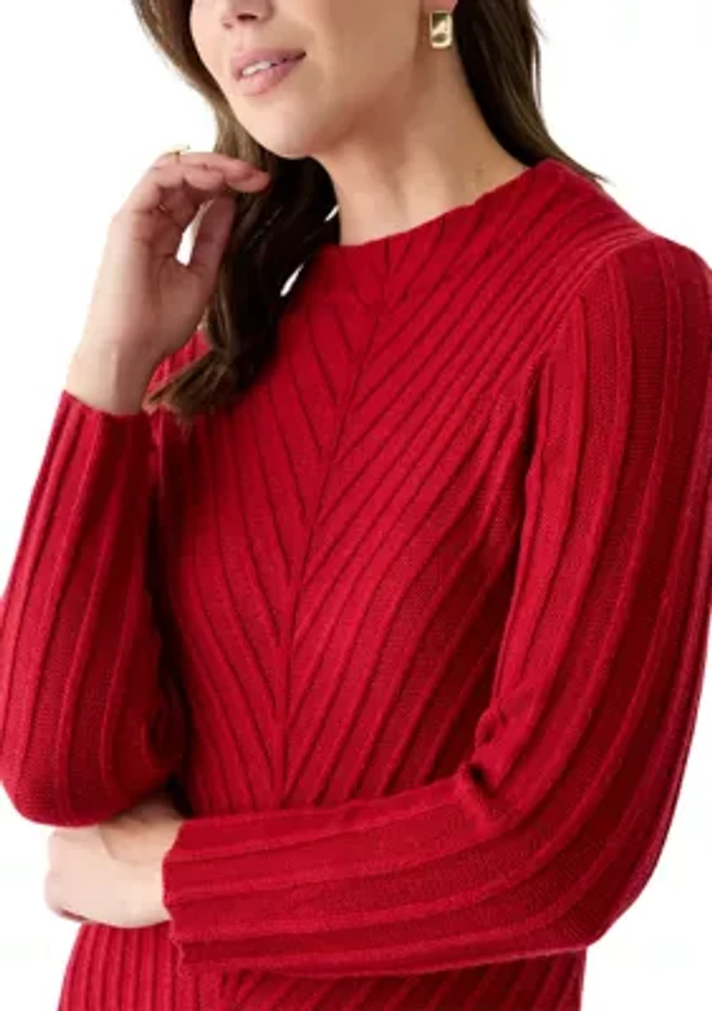 Women's Mock Neck Sweater Knit A-Line Dress