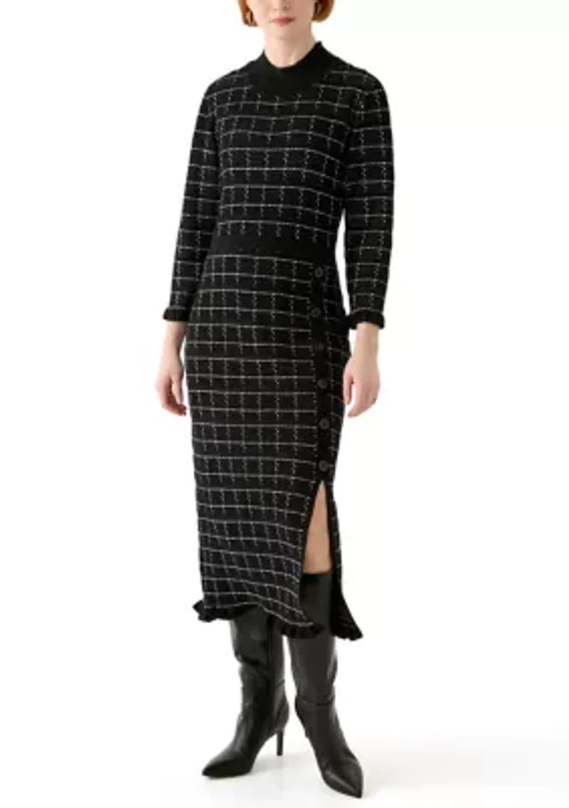 Women's Long Sleeve Mock Neck Printed Sweater A-Line Dress