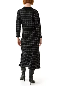 Women's Long Sleeve Mock Neck Printed Sweater A-Line Dress