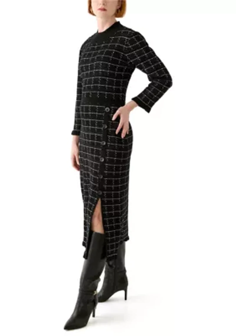 Women's Long Sleeve Mock Neck Printed Sweater A-Line Dress