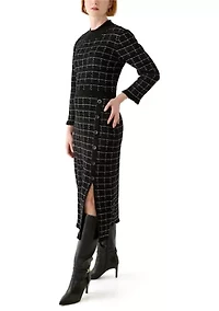 Women's Long Sleeve Mock Neck Printed Sweater A-Line Dress