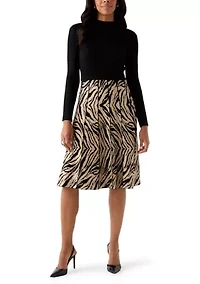 Women's Long Sleeve Mock Neck Fit and Flare Sweater Dress