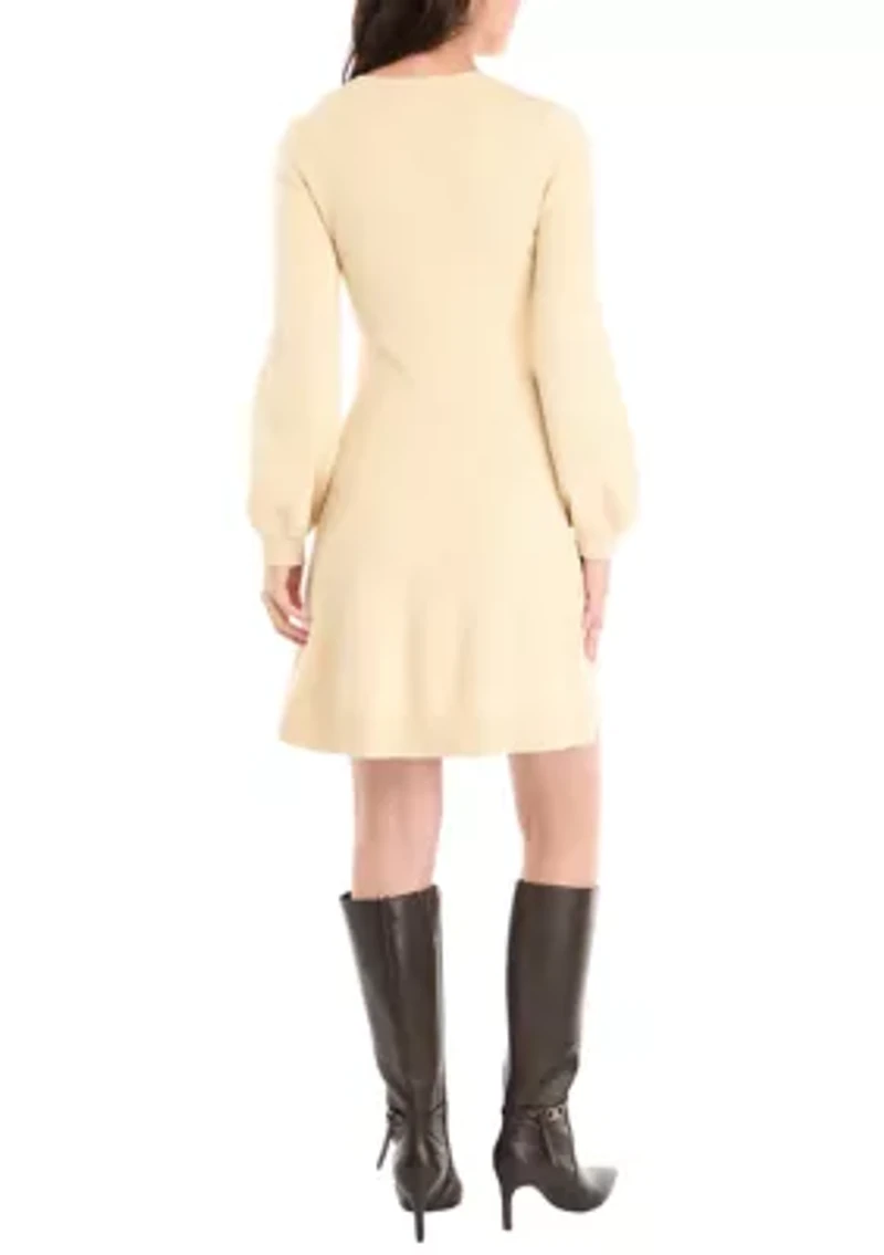 Women's Long Sleeve Scoop Neck Textured Solid Sweater Dress