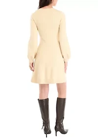 Women's Long Sleeve Scoop Neck Textured Solid Sweater Dress