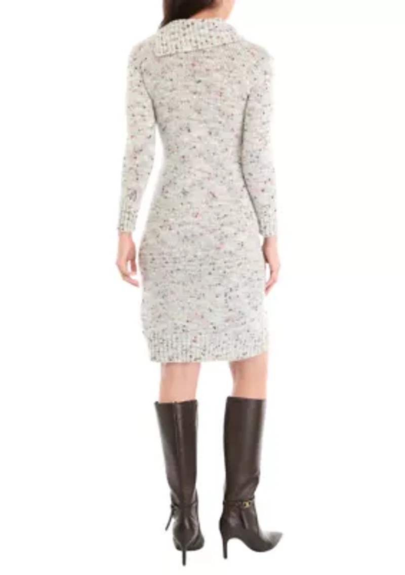 Women's Long Sleeve Button Accent Sweater Sheath Dress