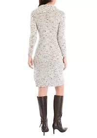 Women's Long Sleeve Button Accent Sweater Sheath Dress