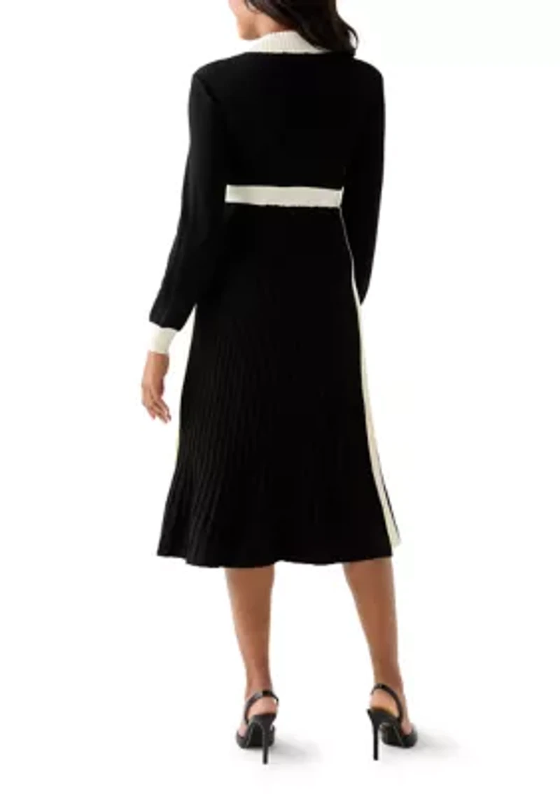 Women's Long Sleeve Mock Neck Sweater Midi Dress