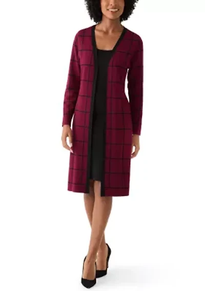 Women's Crew Neck Layered Plaid Sweater Dress
