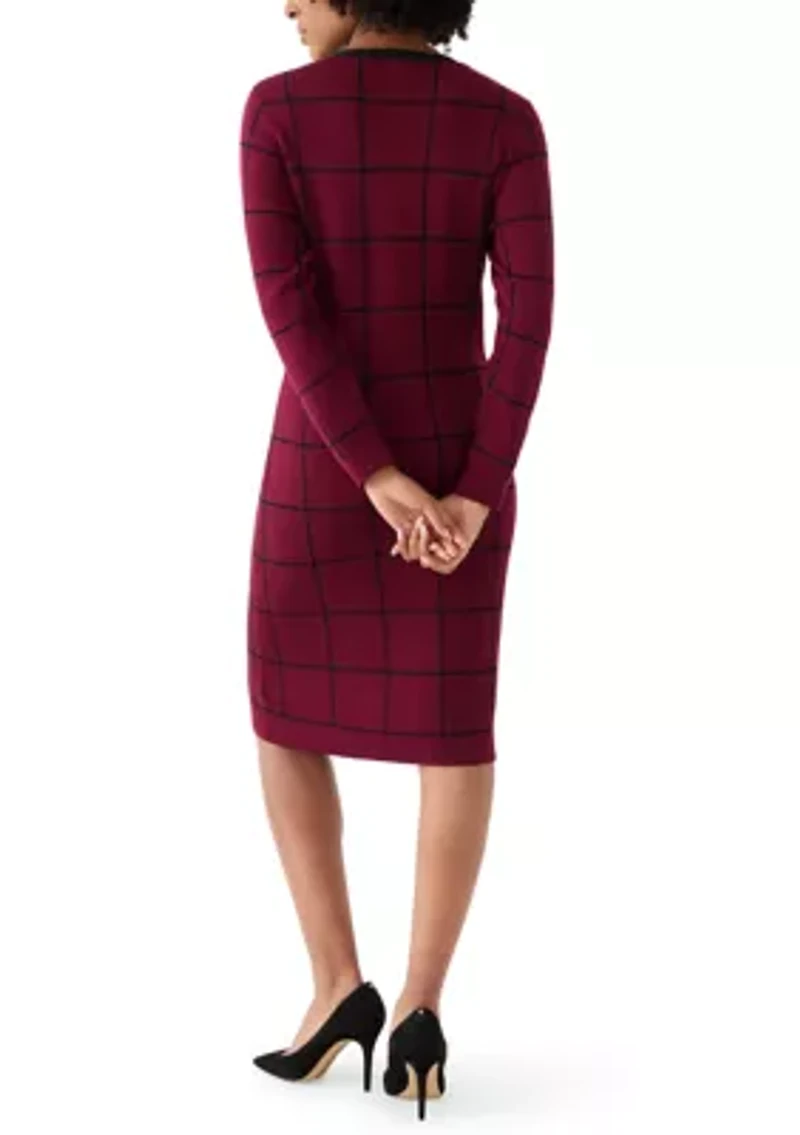 Women's Crew Neck Layered Plaid Sweater Dress