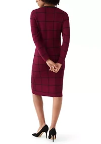 Women's Crew Neck Layered Plaid Sweater Dress