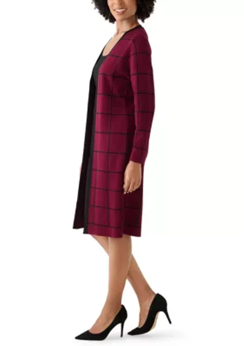 Women's Crew Neck Layered Plaid Sweater Dress