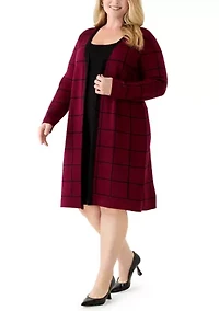 Plus Long Sleeve Crew Neck Geometric Print A-Line Sweater Dress