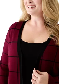 Plus Long Sleeve Crew Neck Geometric Print A-Line Sweater Dress