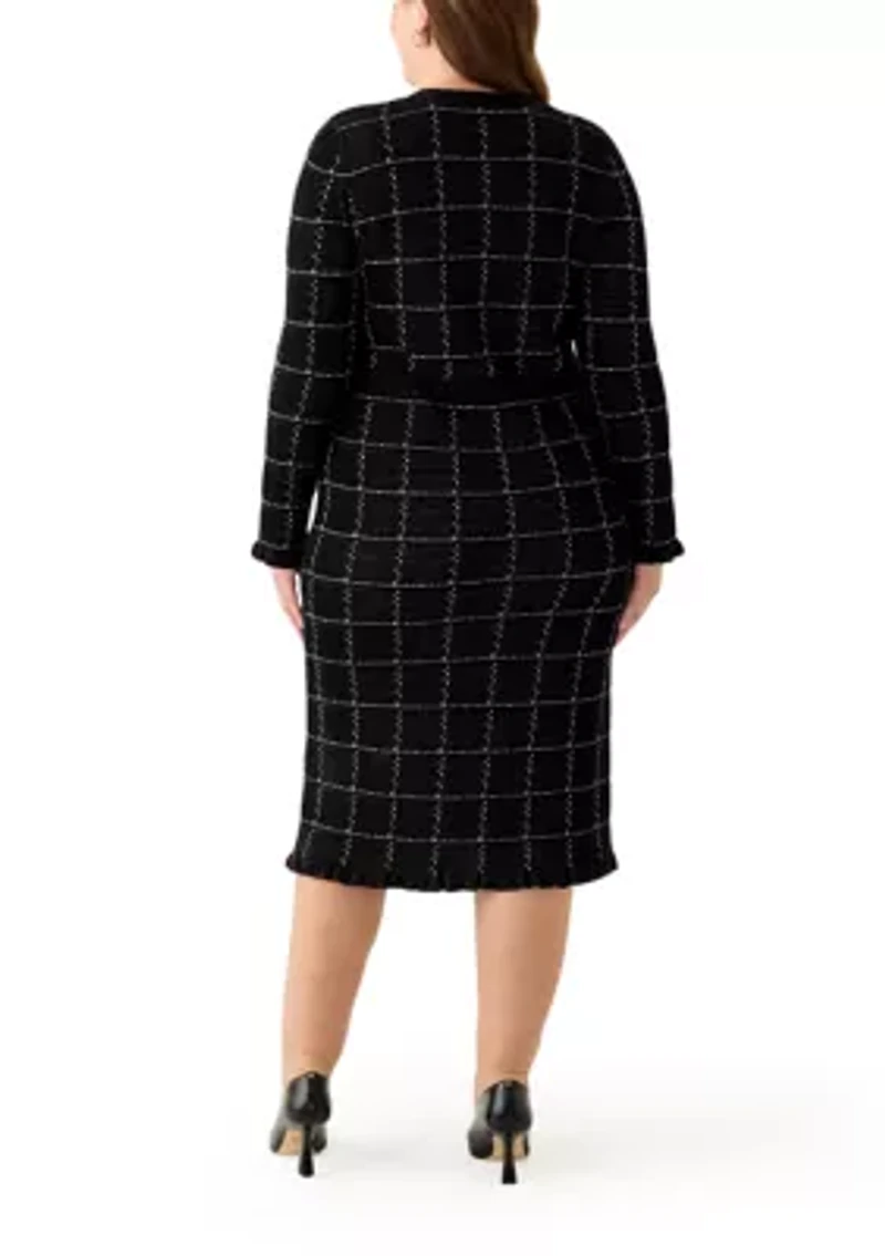 Plus V-Neck Solid Geo Print Sweater Dress