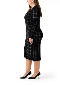 Plus V-Neck Solid Geo Print Sweater Dress