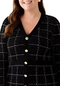 Plus V-Neck Solid Geo Print Sweater Dress