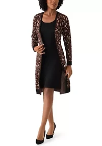 Women's Long Sleeve Crew Neck Animal Print Sweater Jacket