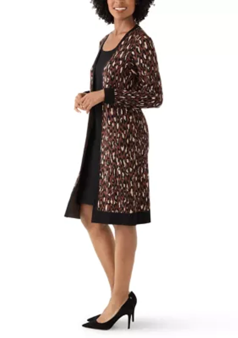 Women's Long Sleeve Crew Neck Animal Print Sweater Jacket