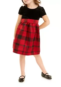 Toddler Girls Short Sleeve Babydoll 2 Tone Plaid Dress