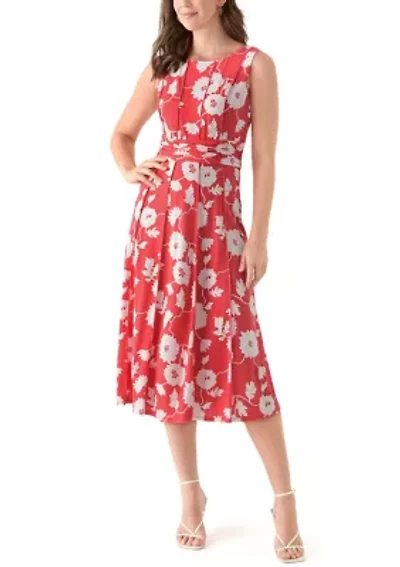 Women's Sleeveless Crew Neck Floral Print Dress