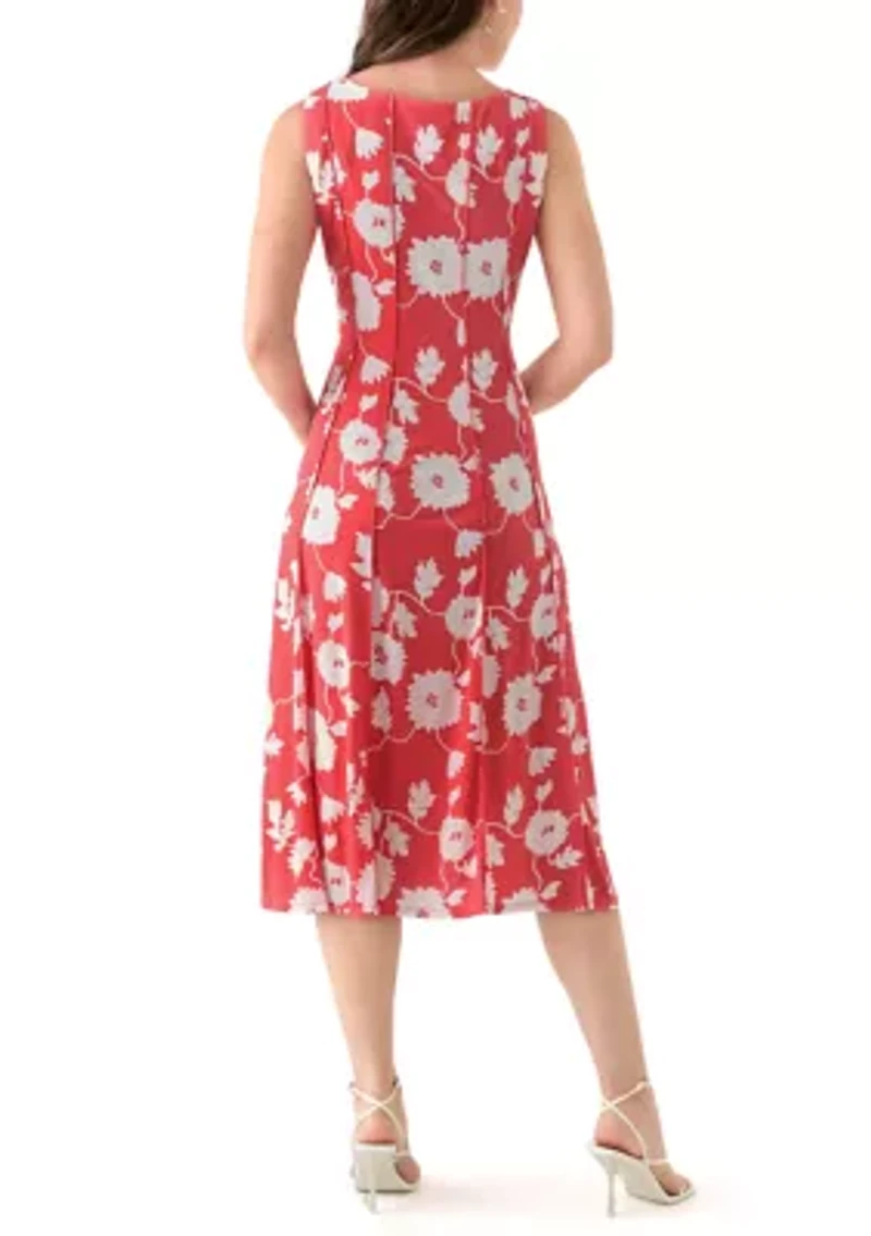 Women's Sleeveless Crew Neck Floral Print Dress