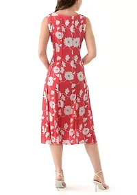 Women's Sleeveless Crew Neck Floral Print Dress