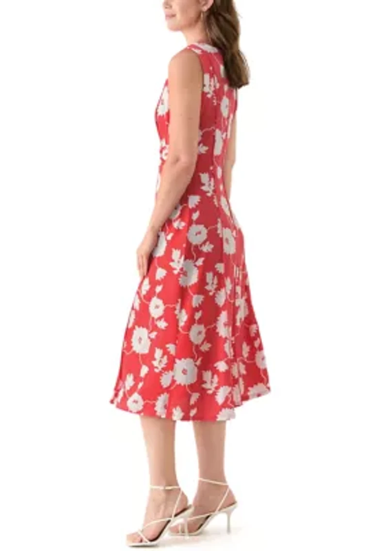 Women's Sleeveless Crew Neck Floral Print Dress