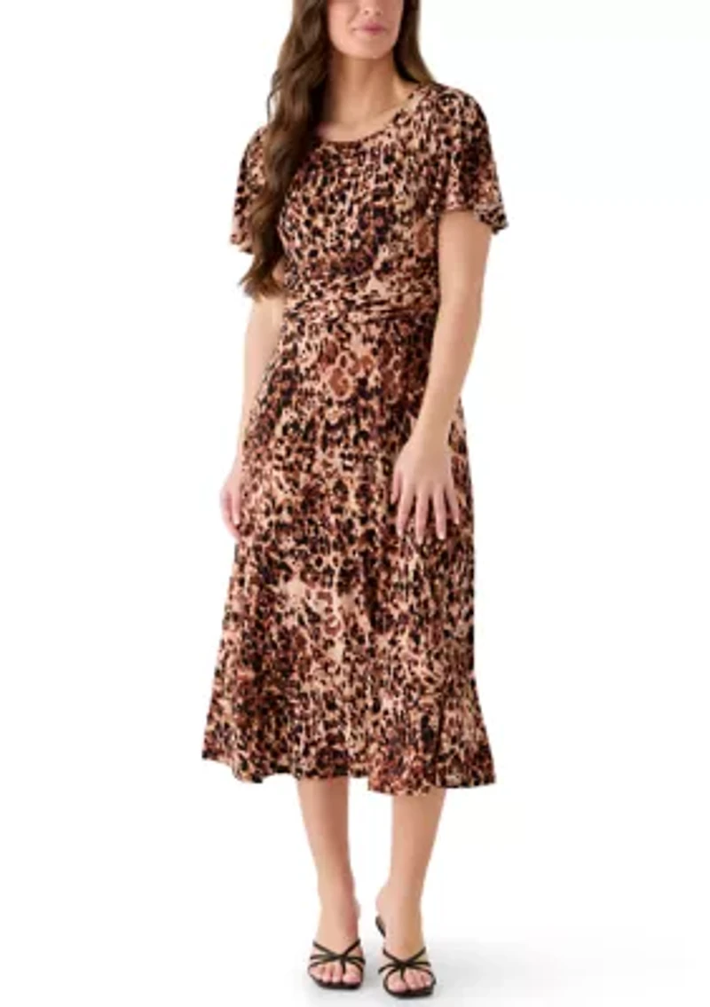 Women's Short Sleeve Animal Print Midi Dress