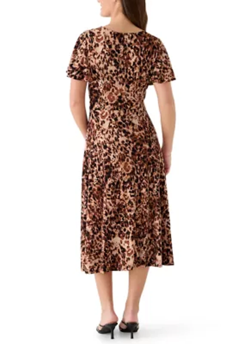Women's Short Sleeve Animal Print Midi Dress