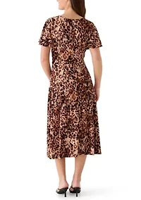 Women's Short Sleeve Animal Print Midi Dress