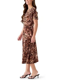 Women's Short Sleeve Animal Print Midi Dress