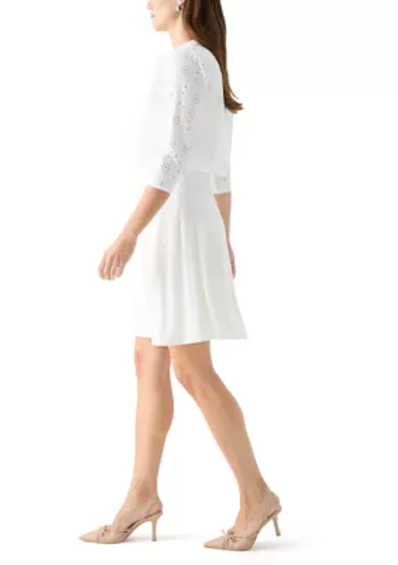 Women's 3/4 Sleeve Crew Neck Solid Jacket Dress