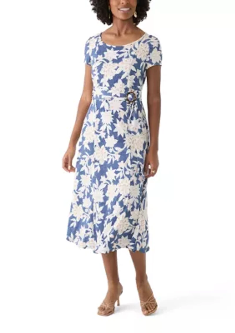 Women's Short Sleeve Crew Neck Floral Print Dress