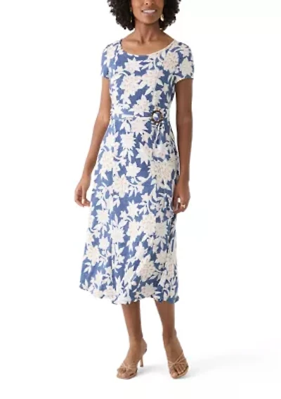 Women's Short Sleeve Crew Neck Floral Print Dress