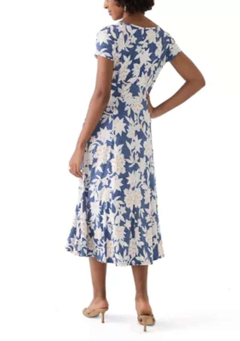 Women's Short Sleeve Crew Neck Floral Print Dress