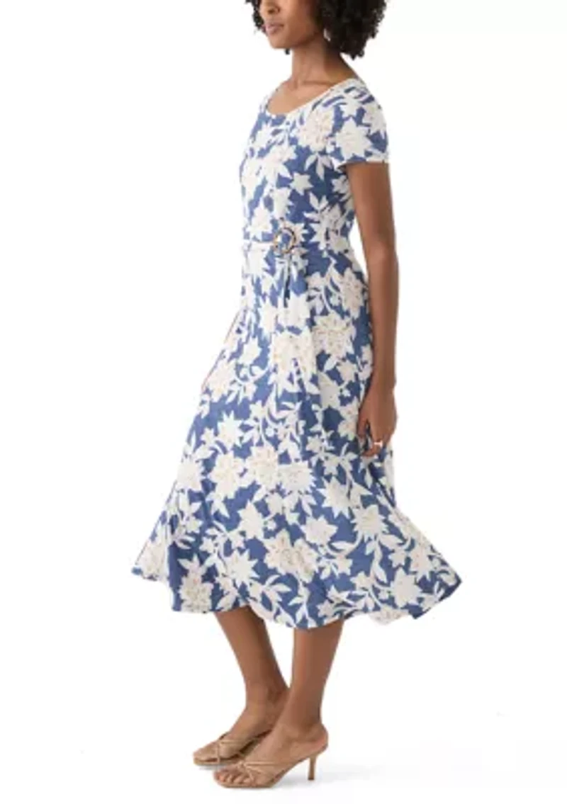 Women's Short Sleeve Crew Neck Floral Print Dress