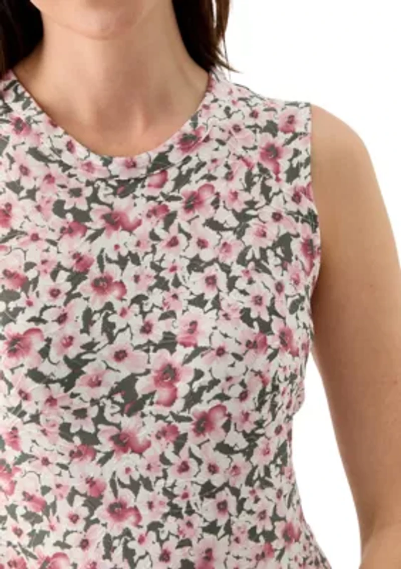 Women's Sleeveless Crew Neck Ditsy Floral Dress