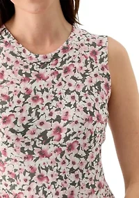 Women's Sleeveless Crew Neck Ditsy Floral Dress