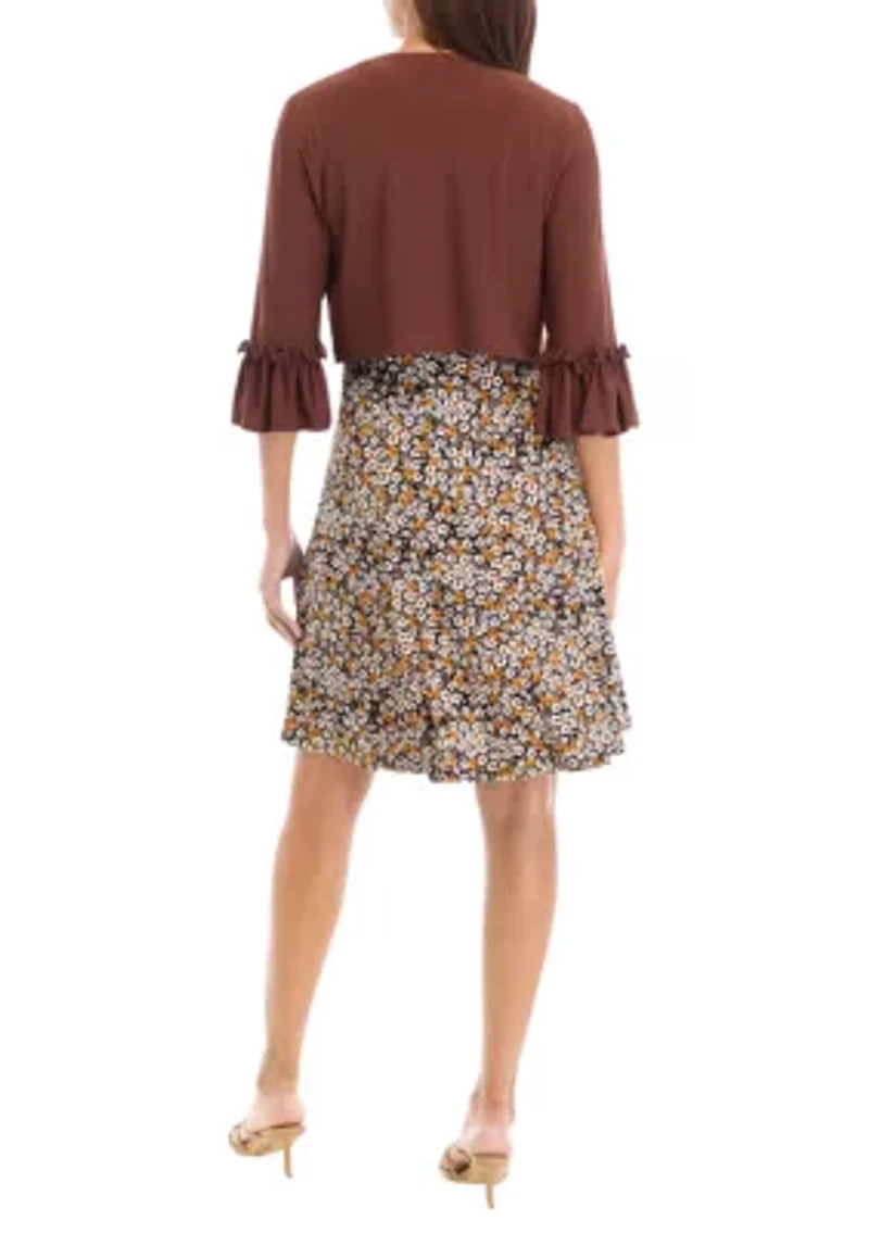 Women's 3/4 Sleeve Printed Crew Neck Jacket Dress