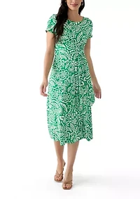 Women's Short Sleeve Paisley Print Midi Dress