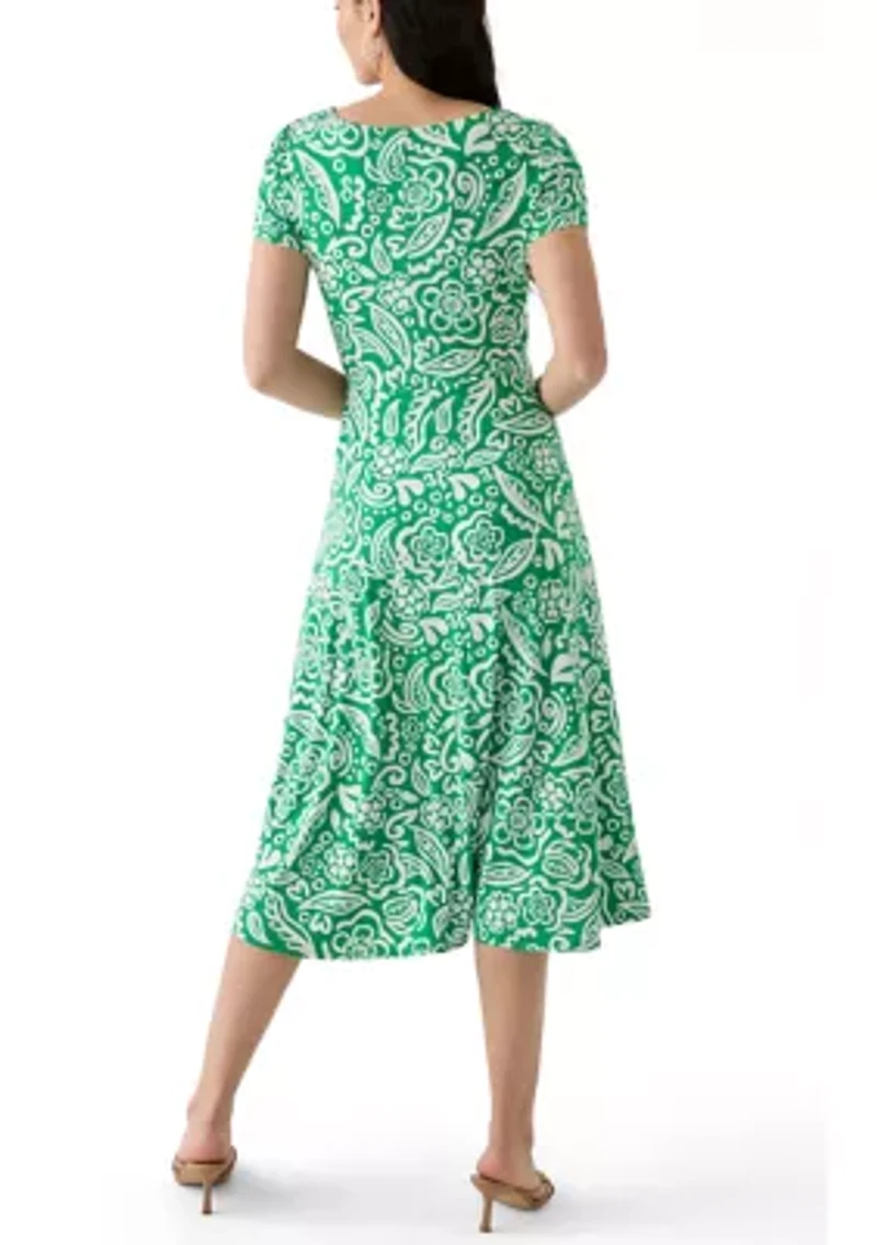 Women's Short Sleeve Paisley Print Midi Dress