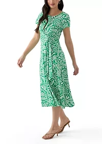 Women's Short Sleeve Paisley Print Midi Dress